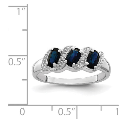 Sterling Silver Rhodium-plated Sapphire & Diamond Ring Size 7
