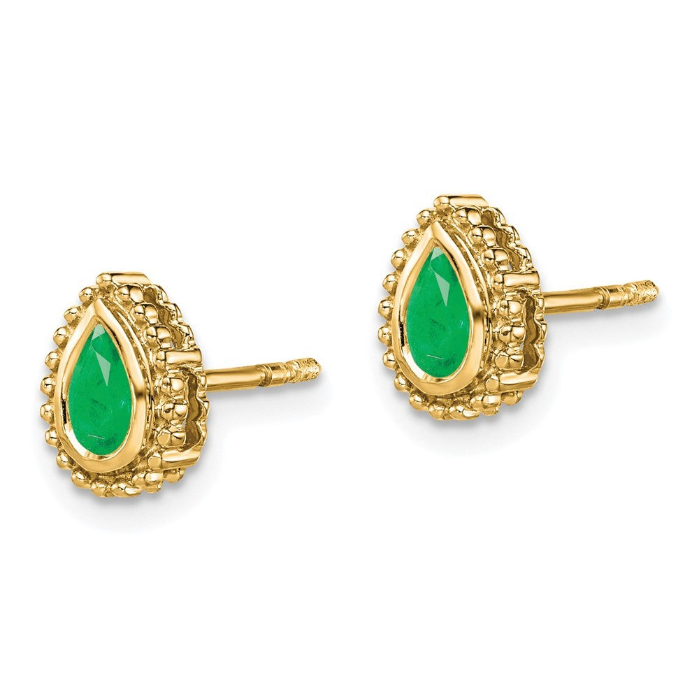 14k Yellow Gold Pear Emerald Earrings