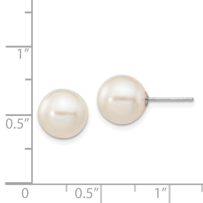 14k White Gold 9-10mm White Round Freshwater Cultured Pearl Stud Earrings