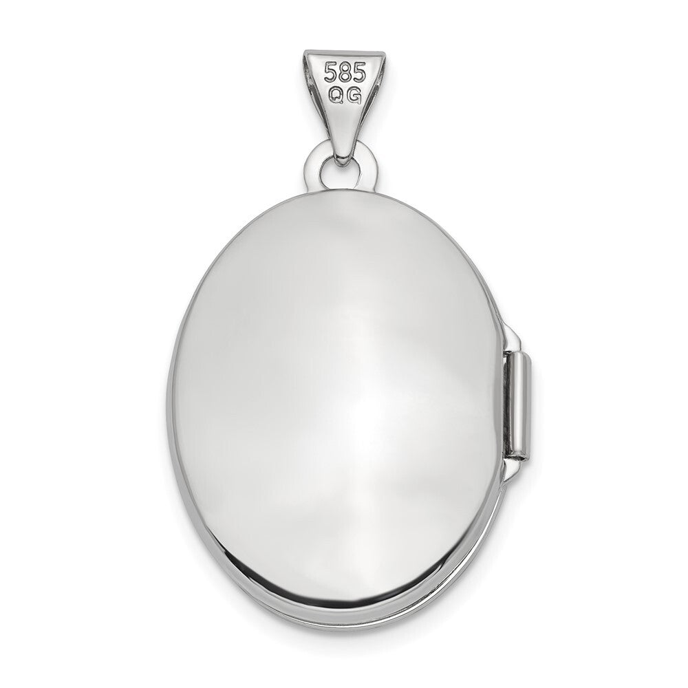 14k White Gold Brushed Diamond Star 21mm Oval Locket Pendant for Women