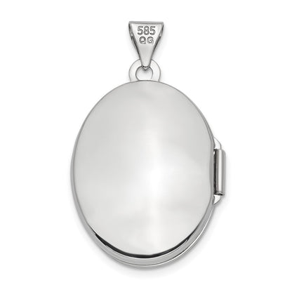 14k White Gold Brushed Diamond Star 21mm Oval Locket Pendant for Women