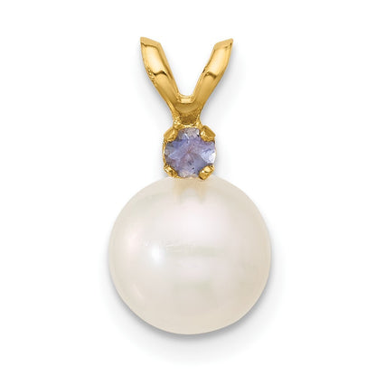 14k Yellow Gold 7-7.5mm Freshwater Cultured Pearl & Tanzanite Pendant