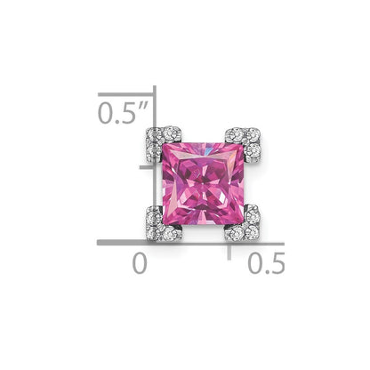 14k White Gold Square Created Pink Sapphire & Diamond Chain Slide