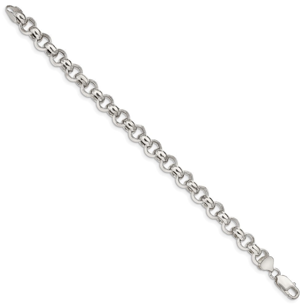 Sterling Silver 9.5mm Semi-solid Rolo Chain Bracelet