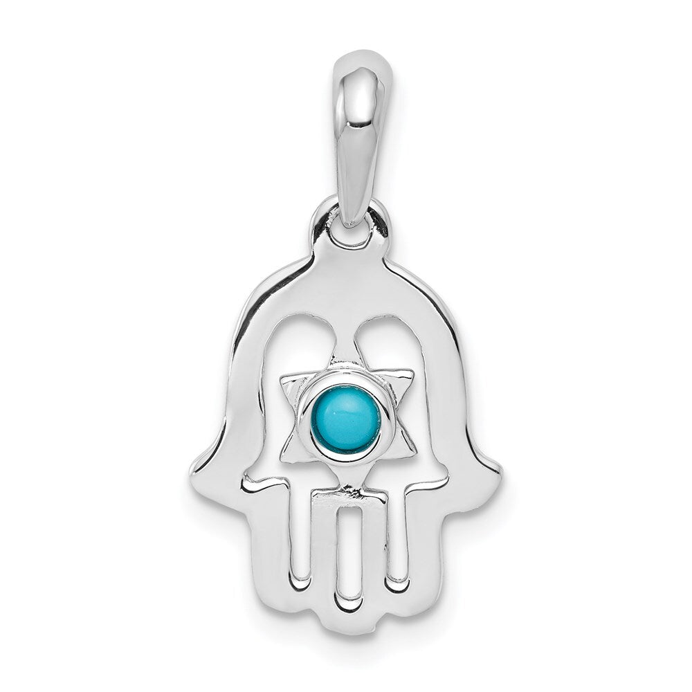 14k White Gold Turquoise Chamseh Pendant for Women