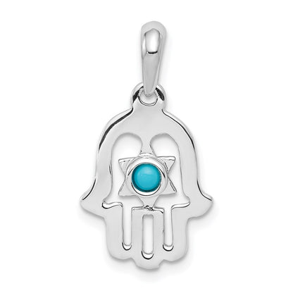 14k White Gold Turquoise Chamseh Pendant for Women