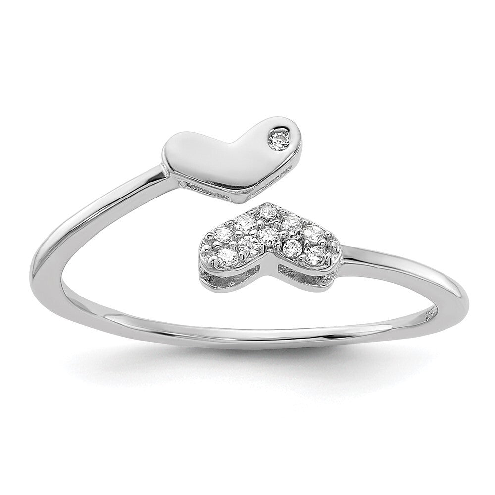 Sterling Silver Rhodium-plated CZ Double Heart Ring Size 7
