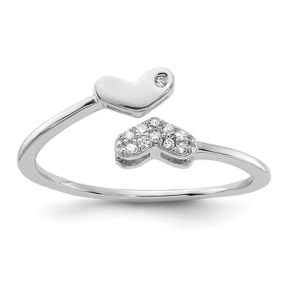 Sterling Silver Rhodium-plated CZ Double Heart Ring Size 7