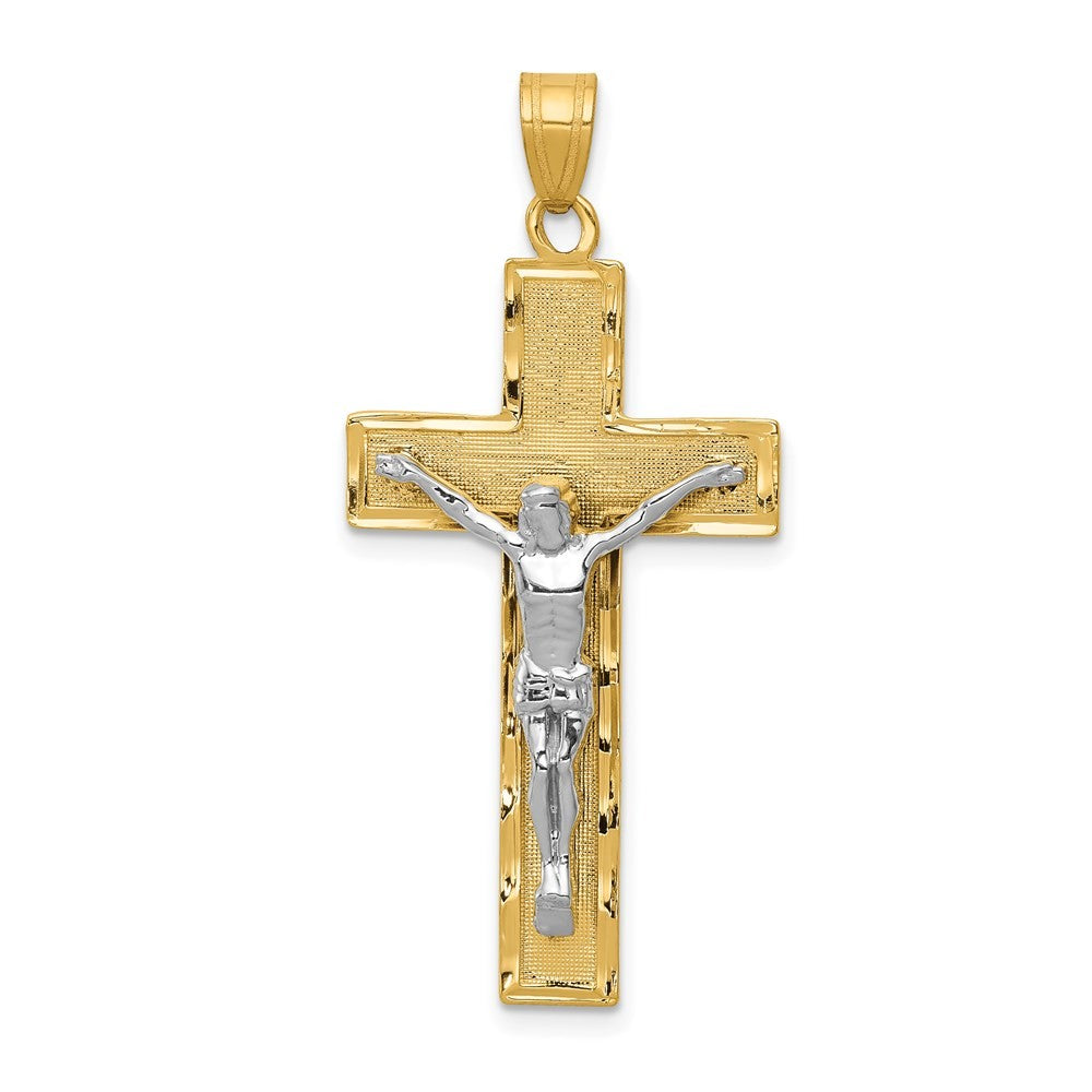 14K Two-Tone Gold Diamond-cut Crucifix Pendant