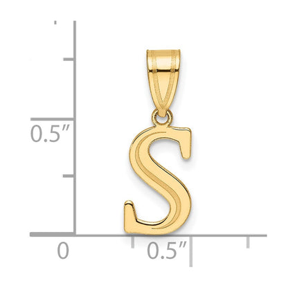 14k Yellow Gold Polished Etched Letter S Initial Pendant for Women