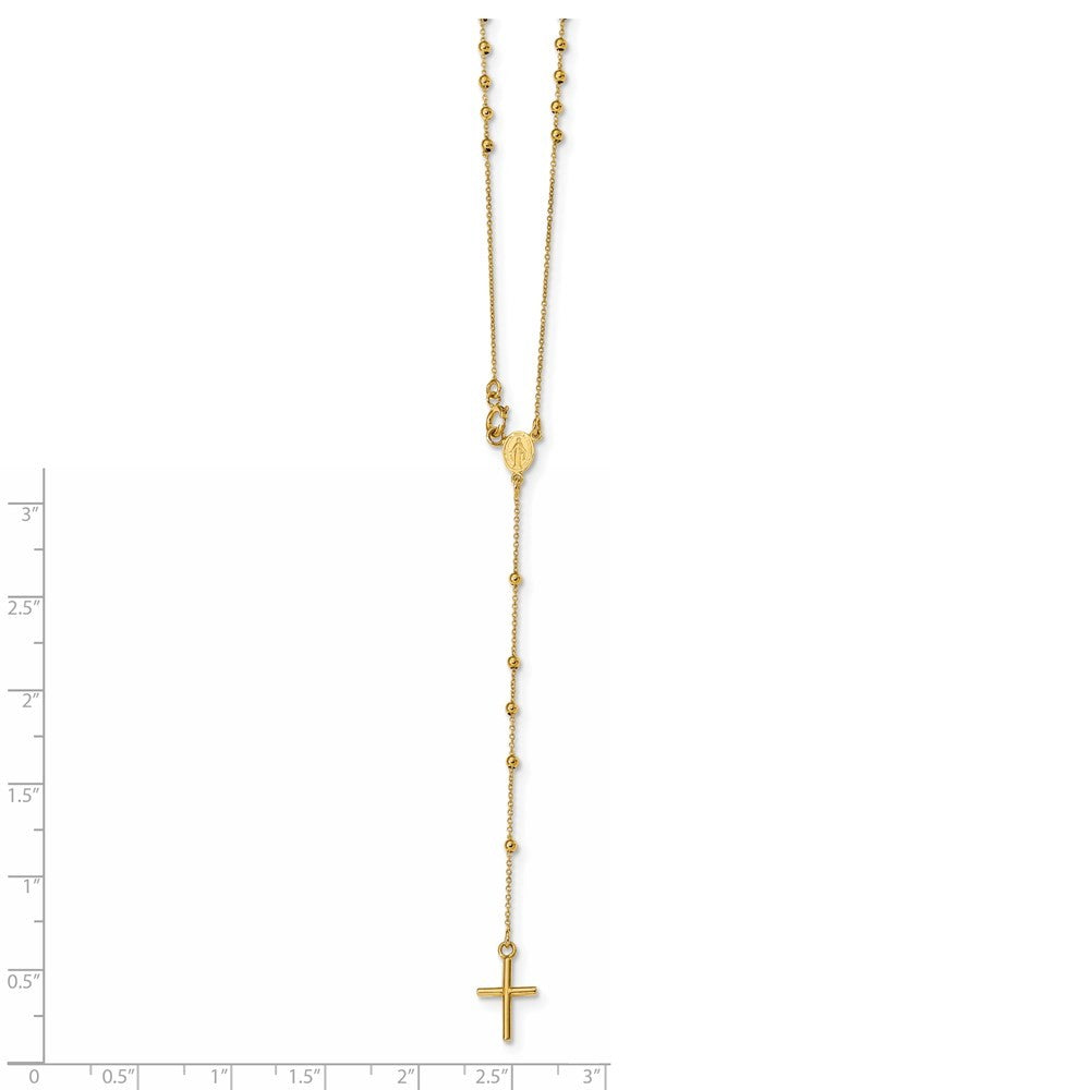 14k Yellow Gold Polished Cross and Miraculous Medal Beaded 16.5" Rosary Necklace