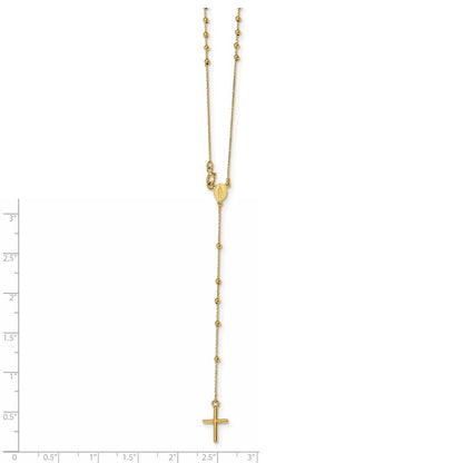 14k Yellow Gold Polished Cross and Miraculous Medal Beaded 16.5" Rosary Necklace