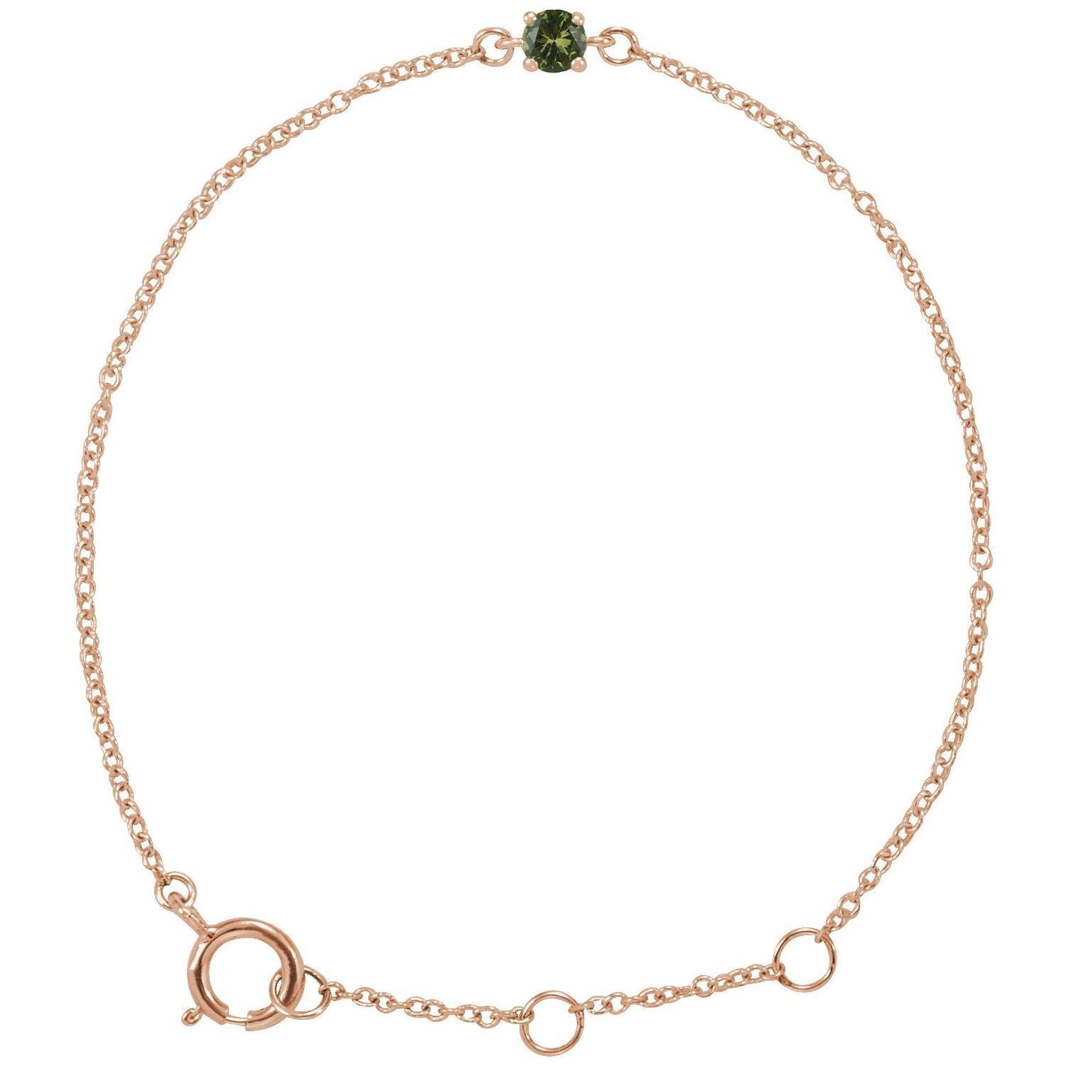 14K Rose Gold Simulated Peridot 5 1/2" Bracelet Gift for Women