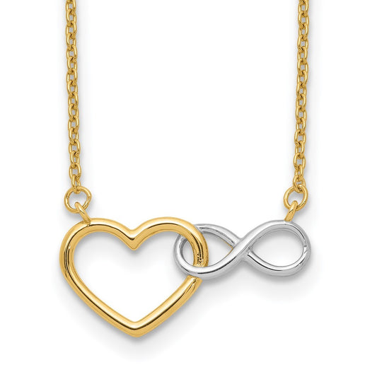 14k Yellow Gold White Rhodium Interlocked Heart Infinity Symbol 17" Necklace