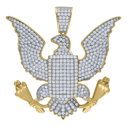 Sterling Silver Yellow-Tone Cubic-Zirconia American Eagle Patriotism Pendant