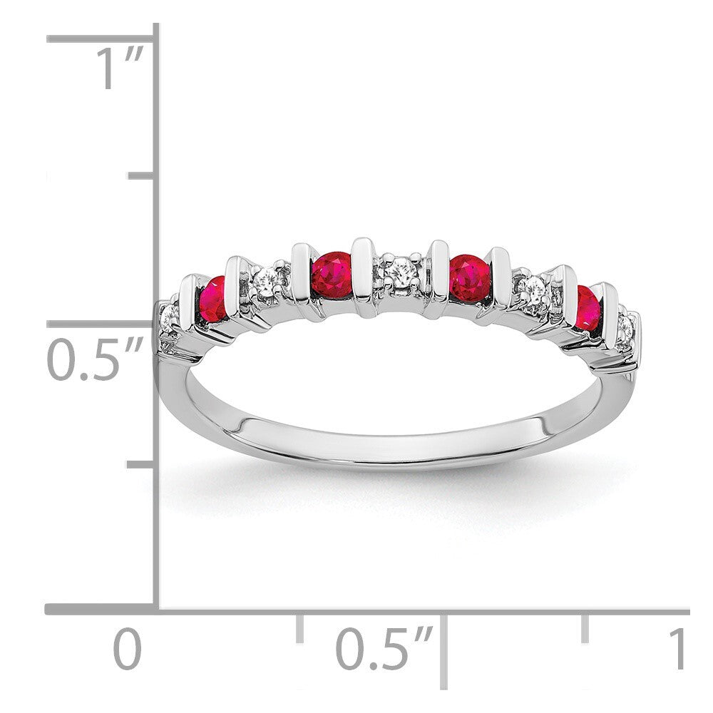 14k White Gold Ruby and Diamond Band Size 7