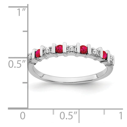 14k White Gold Ruby and Diamond Band Size 7