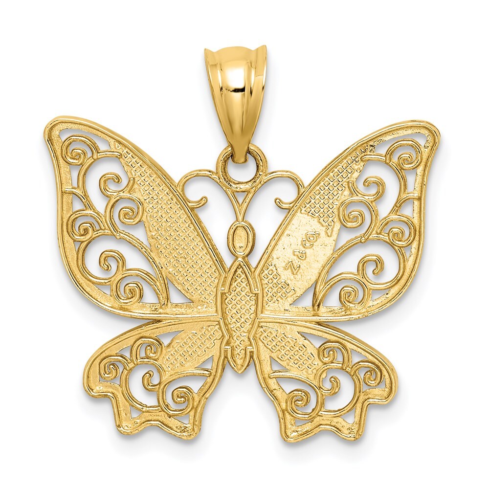 14k Yellow Gold Polished Butterfly Pendant for Women