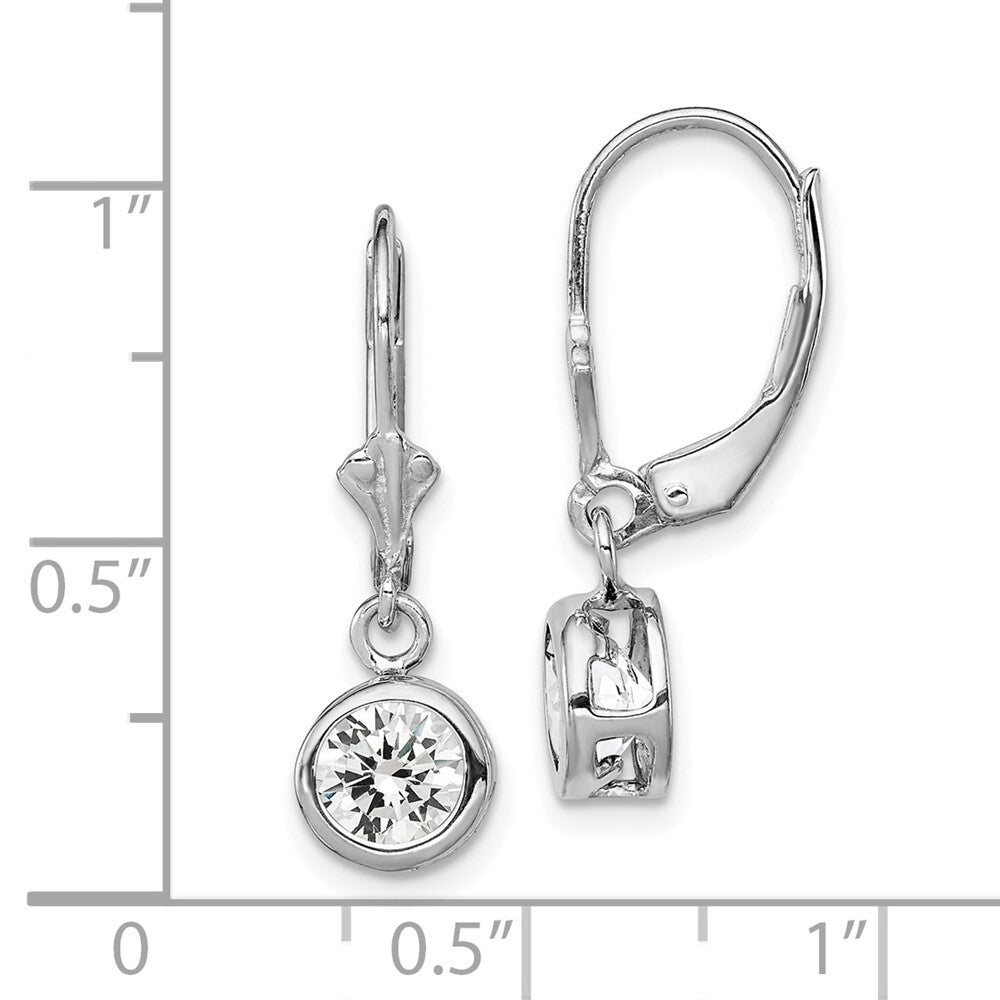 Sterling Silver Rhodium Plated 6mm Round Cubic Zirconia Leverback Earrings