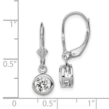 Sterling Silver Rhodium Plated 6mm Round Cubic Zirconia Leverback Earrings
