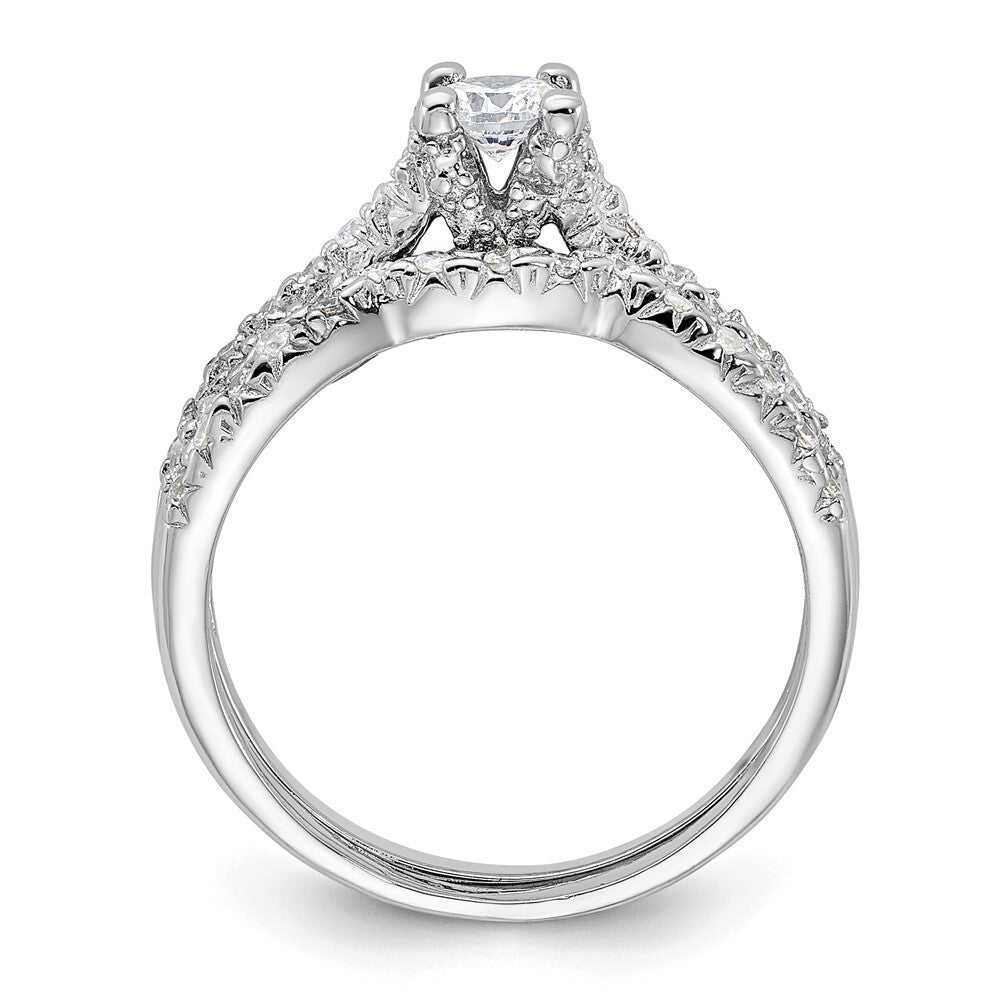 Sterling Silver Rhodium-plated 2-Piece Cubic Zirconia Wedding Set Ring Size 6