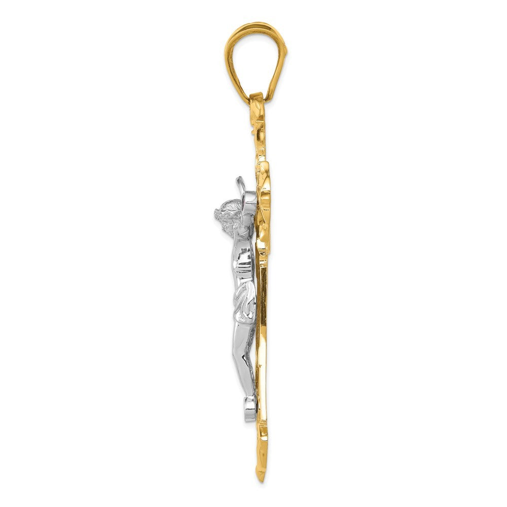 14k Two-Tone Gold Polished with Red Cubic Zirconias Crucifix Pendant