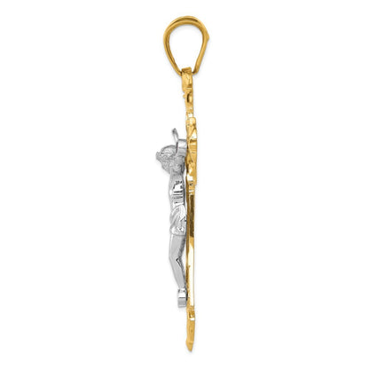 14k Two-Tone Gold Polished with Red Cubic Zirconias Crucifix Pendant