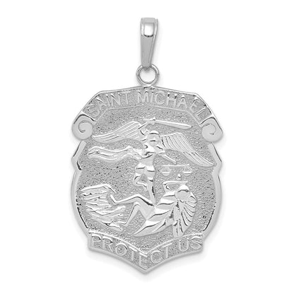 14k White Gold Polished Large Saint Michael Protect Us Medal Pendant for Women