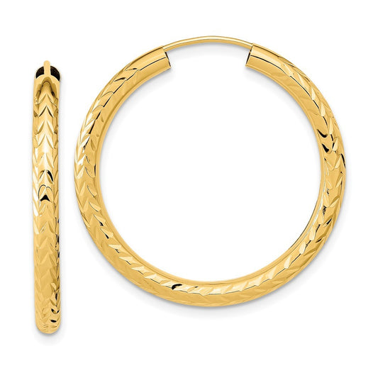 14k Yellow Gold Polished & Diamond-Cut Endless Hoop Earrings