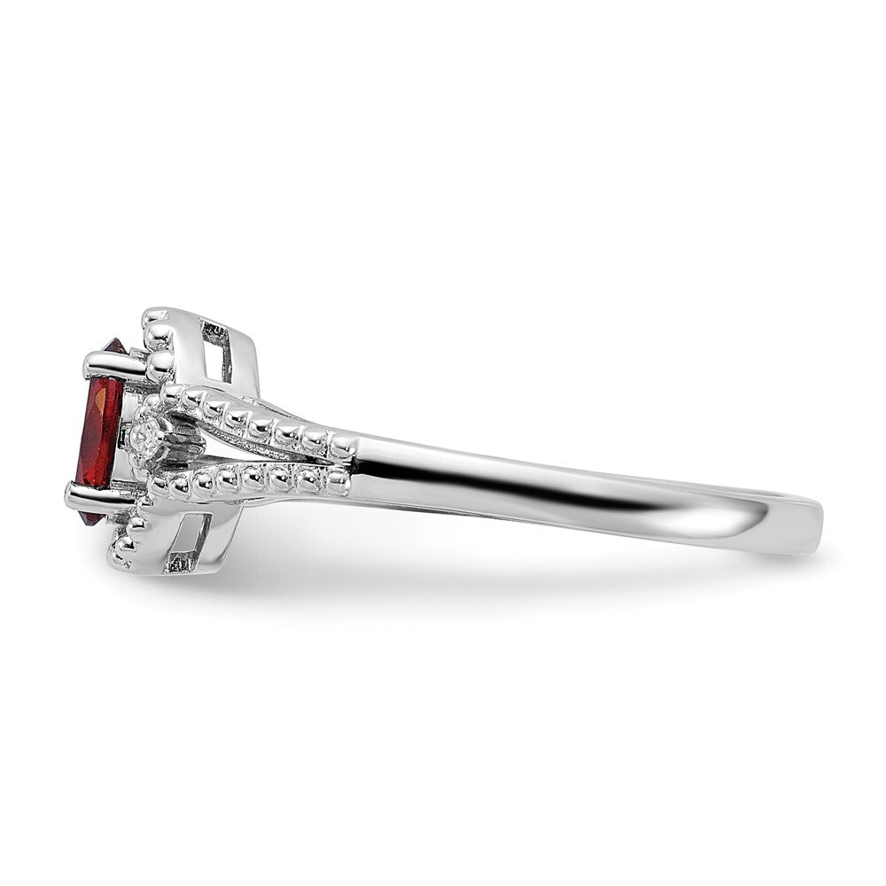 Sterling Silver Rhodium-plated Garnet & Diamond Ring
