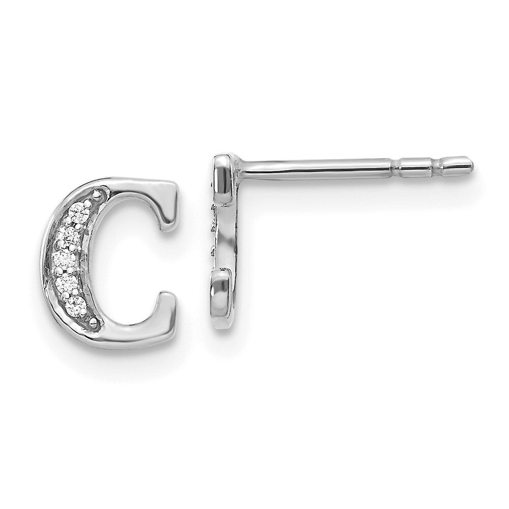 14k White Gold Diamond Initial C Stud Earrings Gift for Women