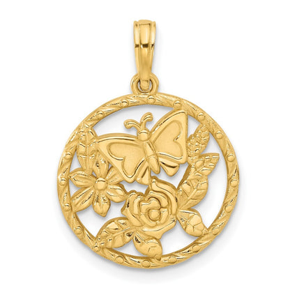 14k Yellow Gold Polished Fancy Butterfly and Hearts Charm