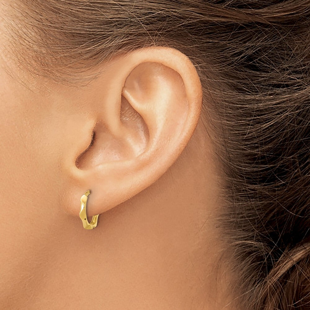 14k Yellow Gold Polished Wavy Hinged Hoop Earrings Gift for Women