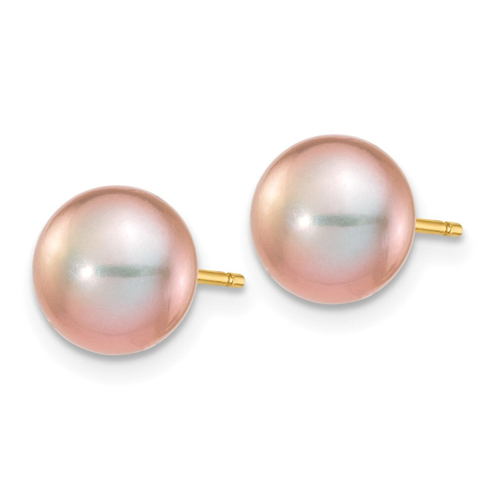 14k Yellow Gold 7-8mm Purple Button Freshwater Cultured Pearl Stud Earrings