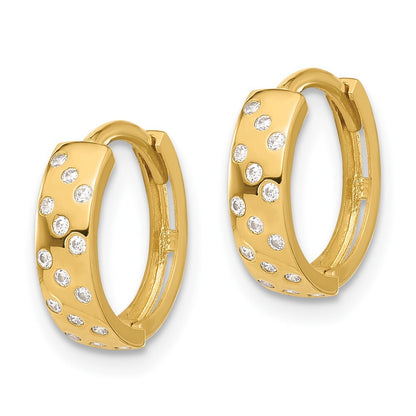 14k Yellow Gold Polished Cubic Zirconia Hinged Hoop Earrings Gift for Women