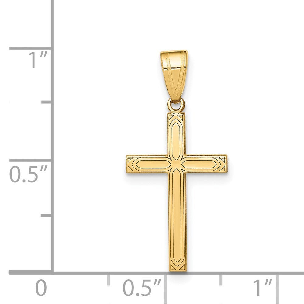 14k Yellow Gold Solid Laser Etched Cross Pendant for Women