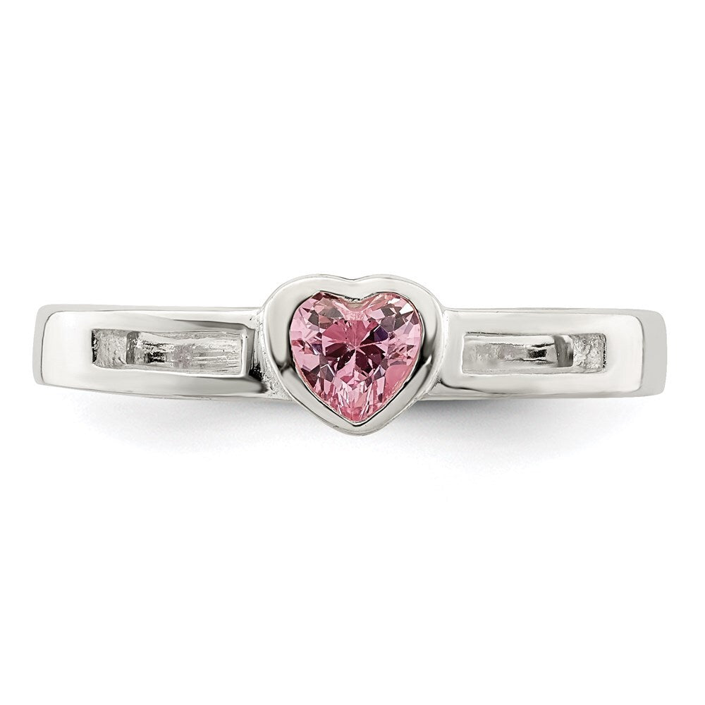Sterling Silver Pink Cubic Zirconia Heart Ring Size 6