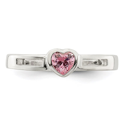 Sterling Silver Pink Cubic Zirconia Heart Ring Size 6