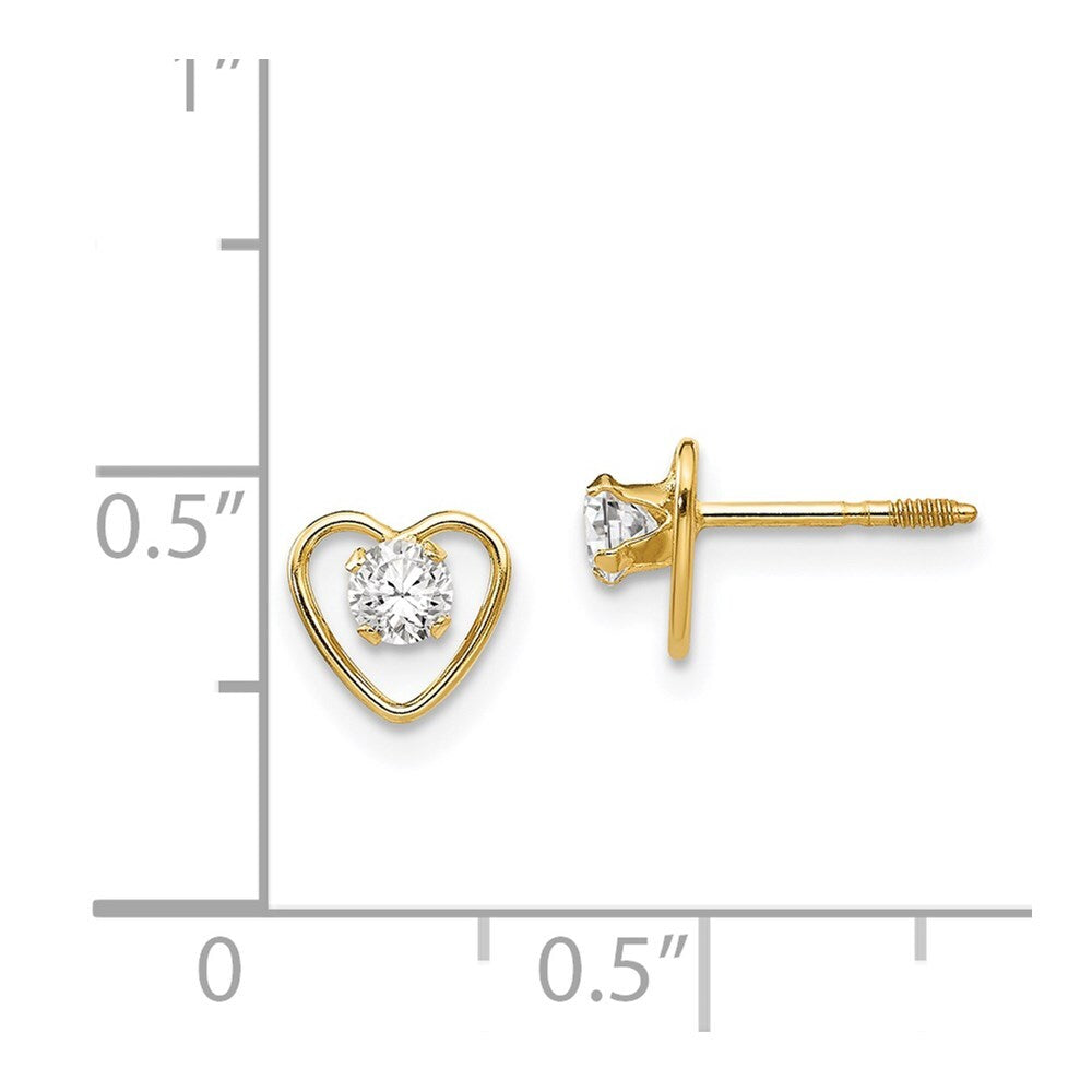 14k Yellow Gold 3mm Genuine White Topaz Birthstone Heart Stud Earrings