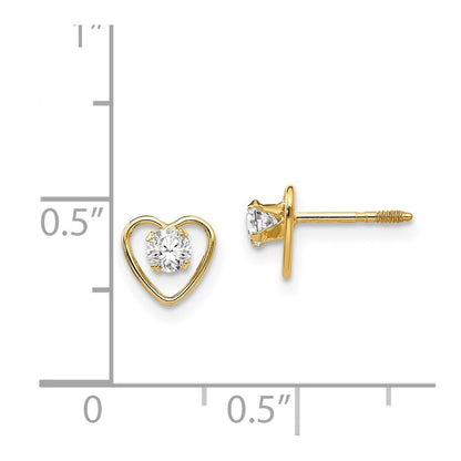14k Yellow Gold 3mm Genuine White Topaz Birthstone Heart Stud Earrings
