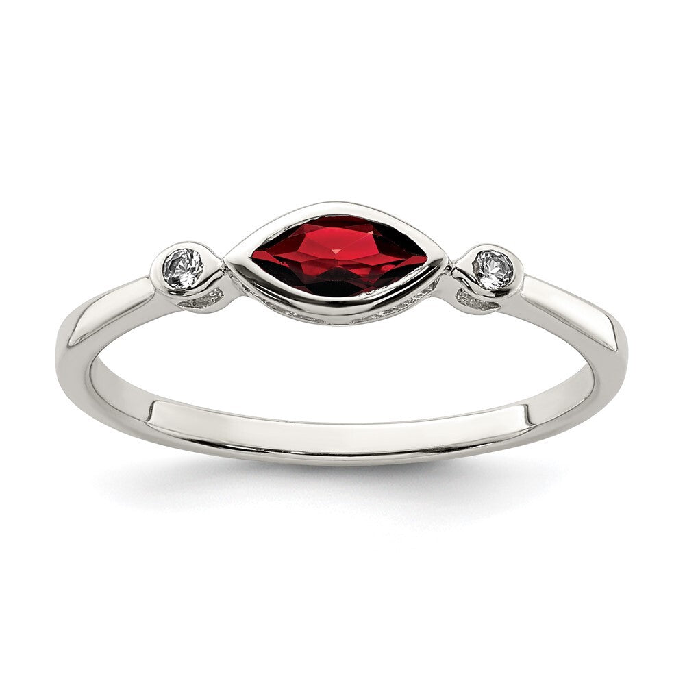 Sterling Silver Rhodium-plated Polished Garnet and White Topaz Ring Size 8