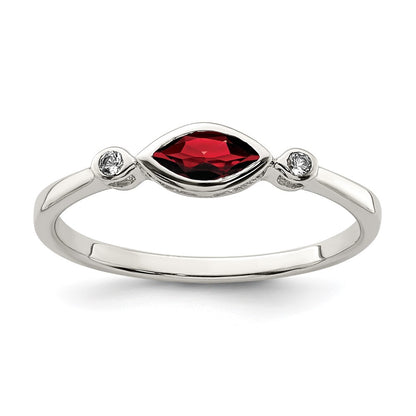 Sterling Silver Rhodium-plated Polished Garnet and White Topaz Ring Size 8