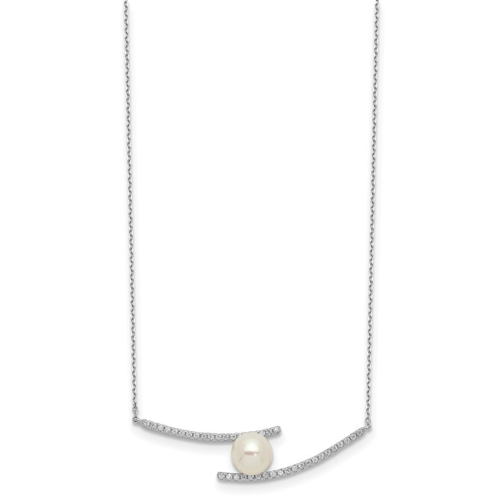 Sterling Silver 7-8mm White Button Freshwater Cultured Pearl and CZ 17" Necklace