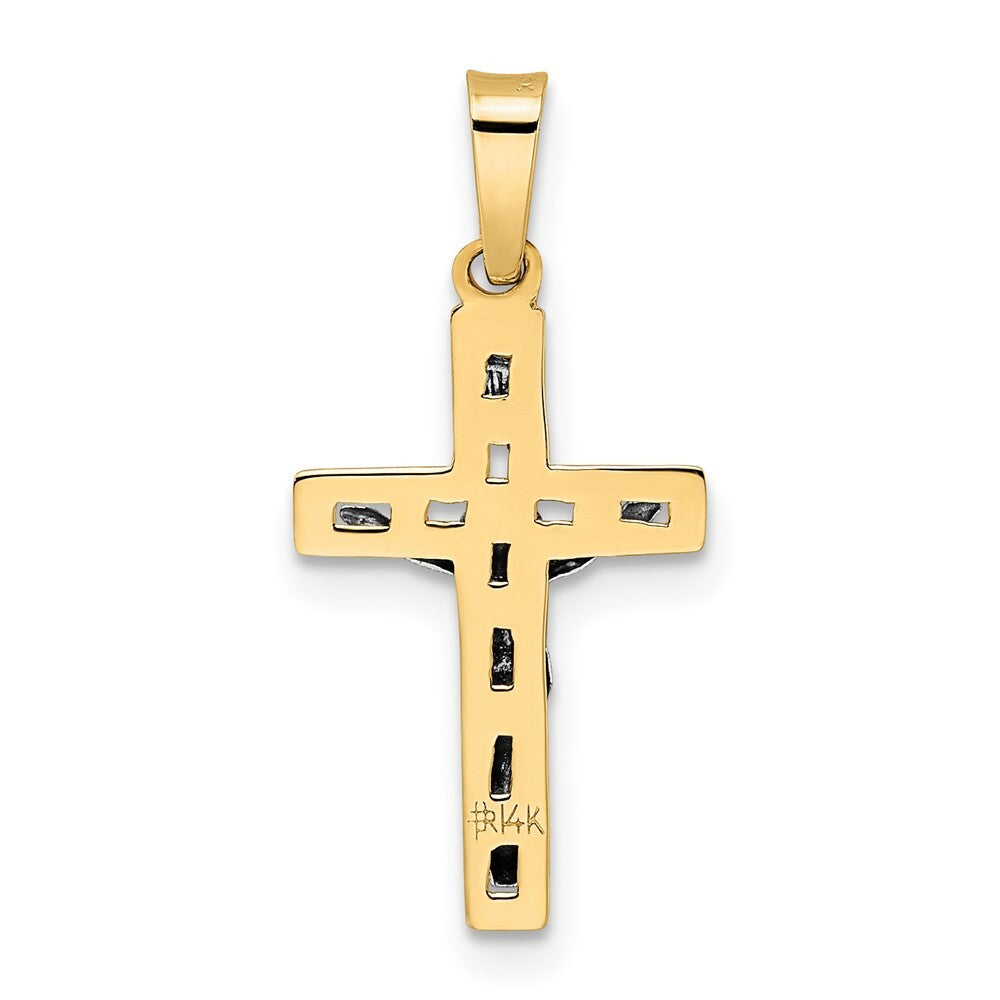 14k Two-tone Gold Polished Solid INRI Crucifix Pendant for Women