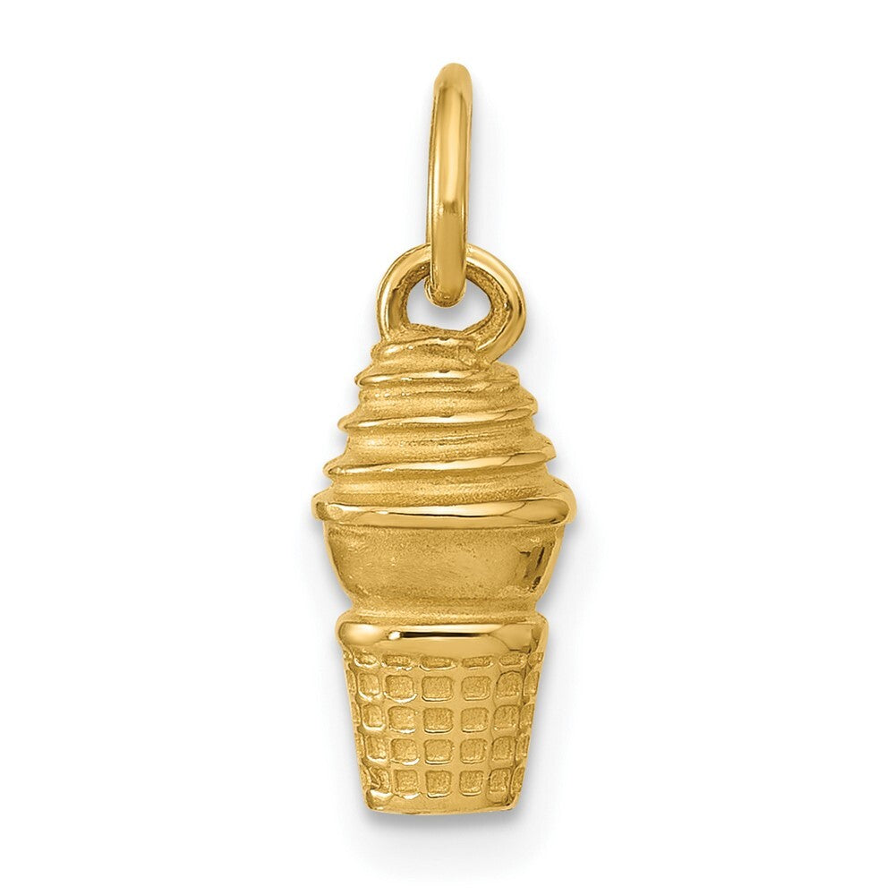 14k Yellow Gold Swirl Ice Cream Cone Charm Pendant for Women