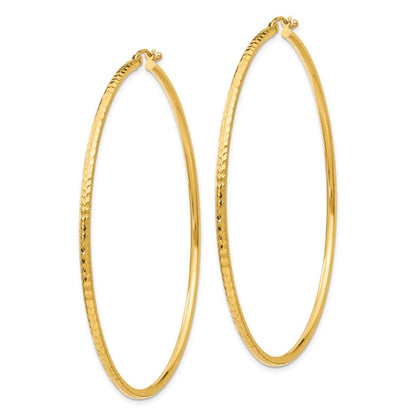 14k Yellow Gold Diamond-cut 2mm Round Tube Hoop Earrings