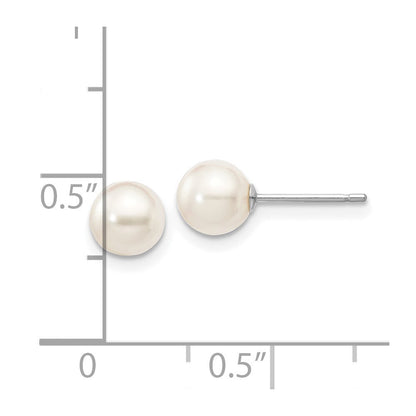 14k White Gold 5-6mm White Round Akoya Saltwater Cultured Pearl Stud Earrings