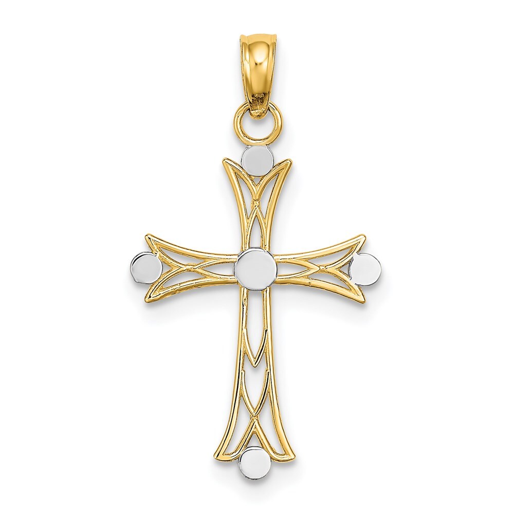 14k Yellow Gold  Rhodium Textured Cross Charm Pendant for Women