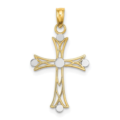 14k Yellow Gold  Rhodium Textured Cross Charm Pendant for Women