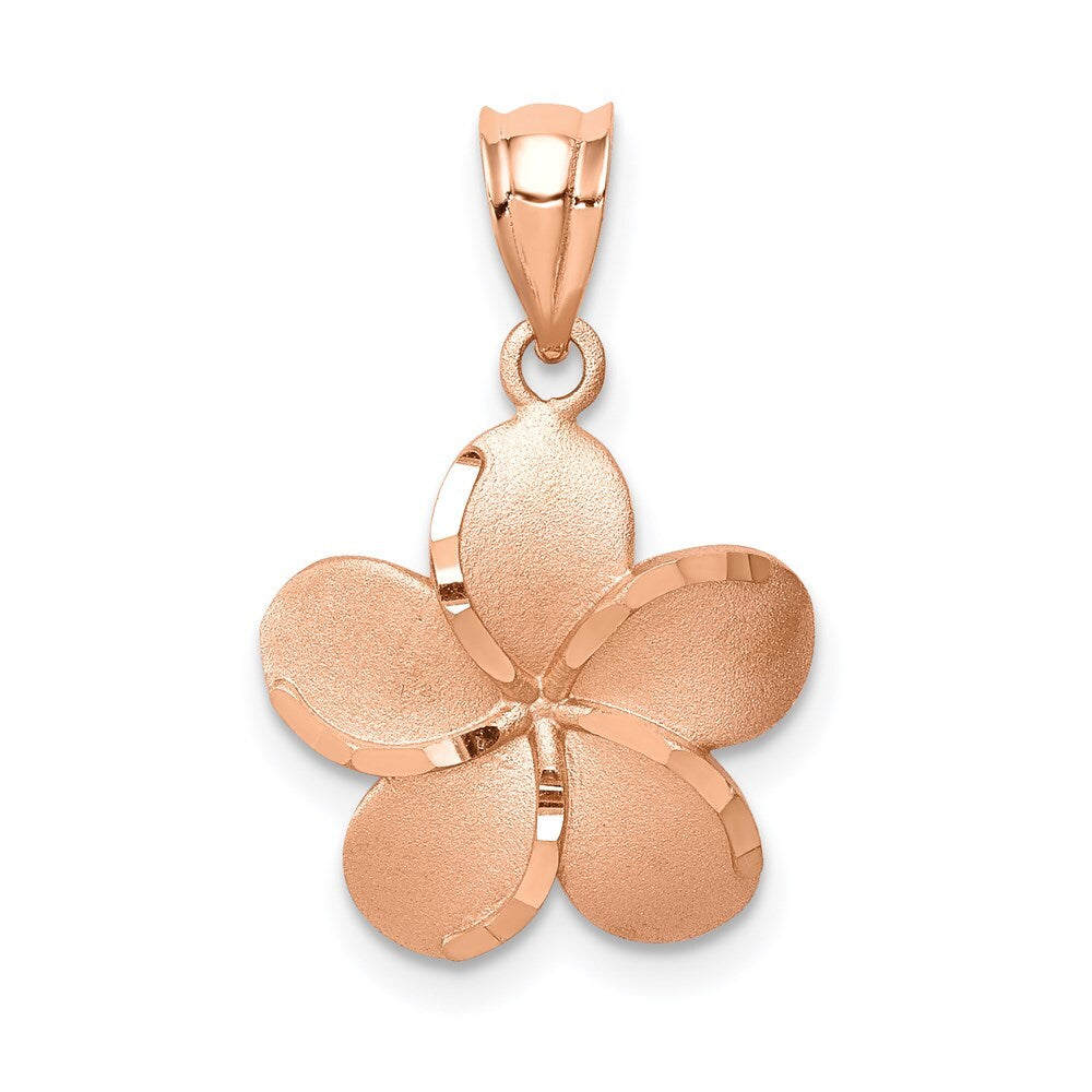 14k Rose Gold Rose Brushed Diamond-cut Plumeria Pendant for Women